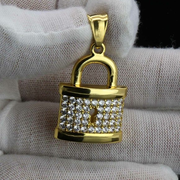 14k Gold Lock 24" Box Link Chain + Pendant